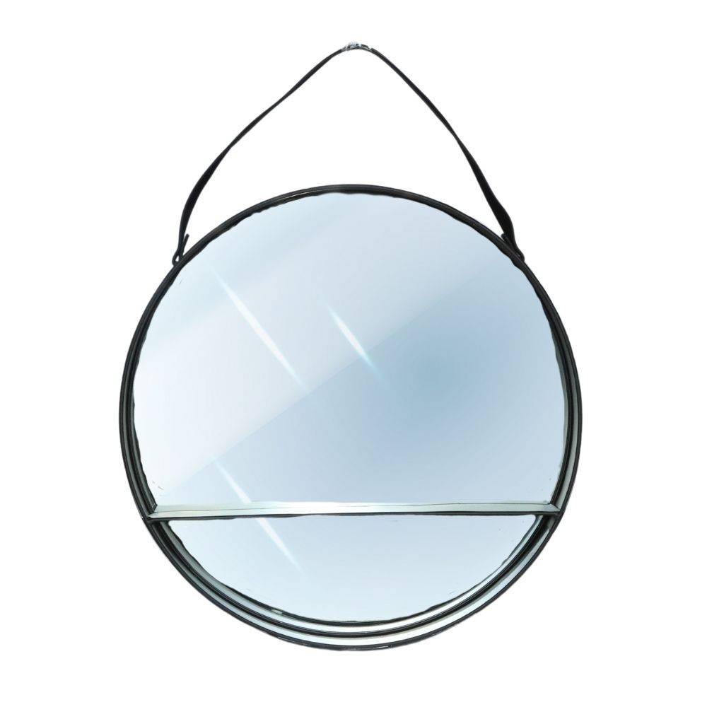 Chemin De Campagne - Miroir rond avec étagère à suspendre en métal noir 55 x 10 cm Chemin de campagne