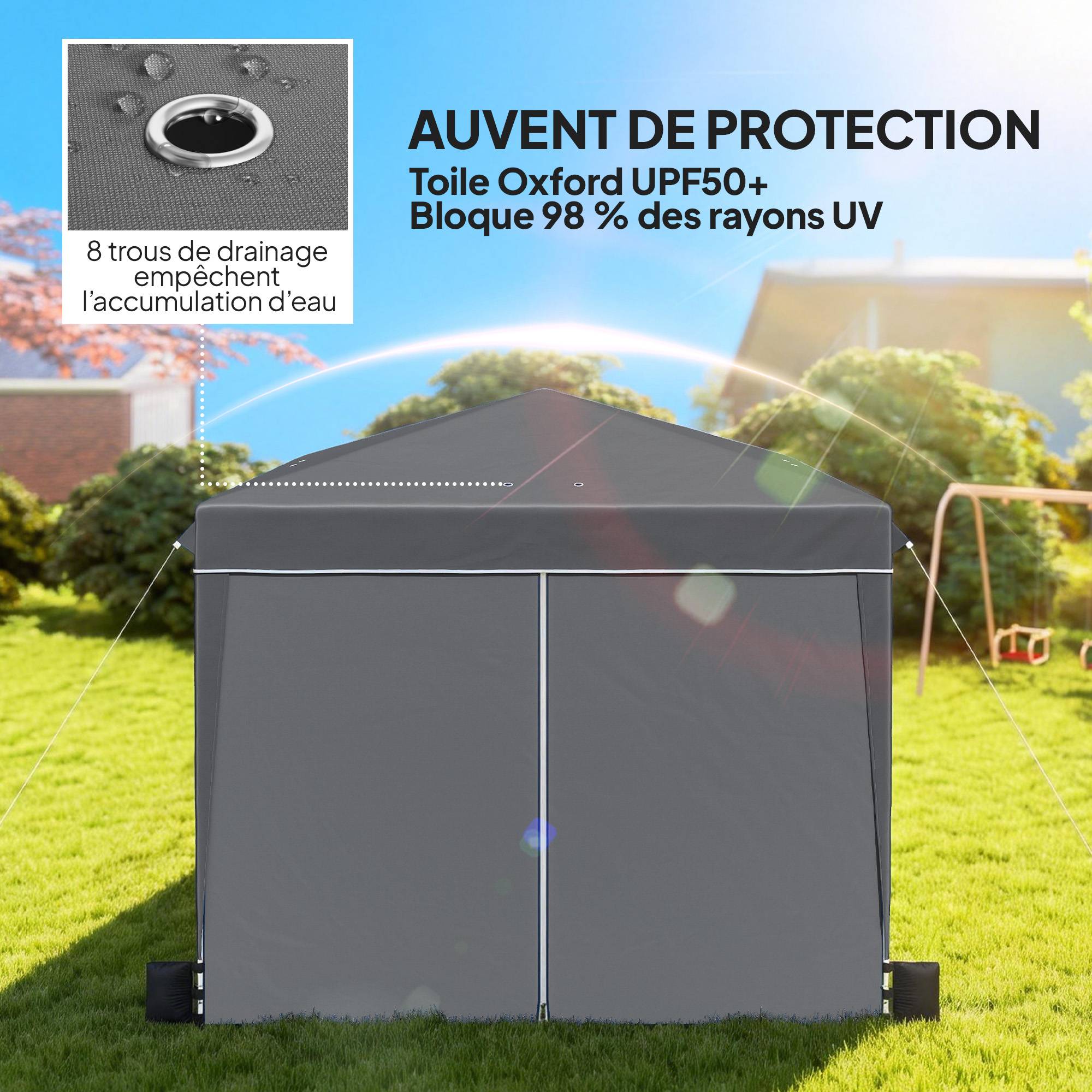 Outsunny - Tonnelle pliante 3x3m - parois latérales, protection UV 50+, sacs de sable, sac de transport, hauteur réglable - gris - Outsunny - Image 7