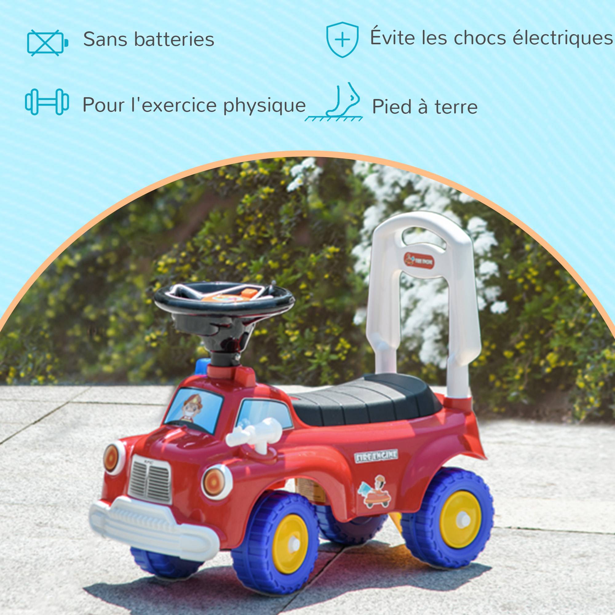 Porteur trotteur Enfants véhicule à pousser camion de pompier 18-36 Mois Coffre phares musique rouge - Image 10