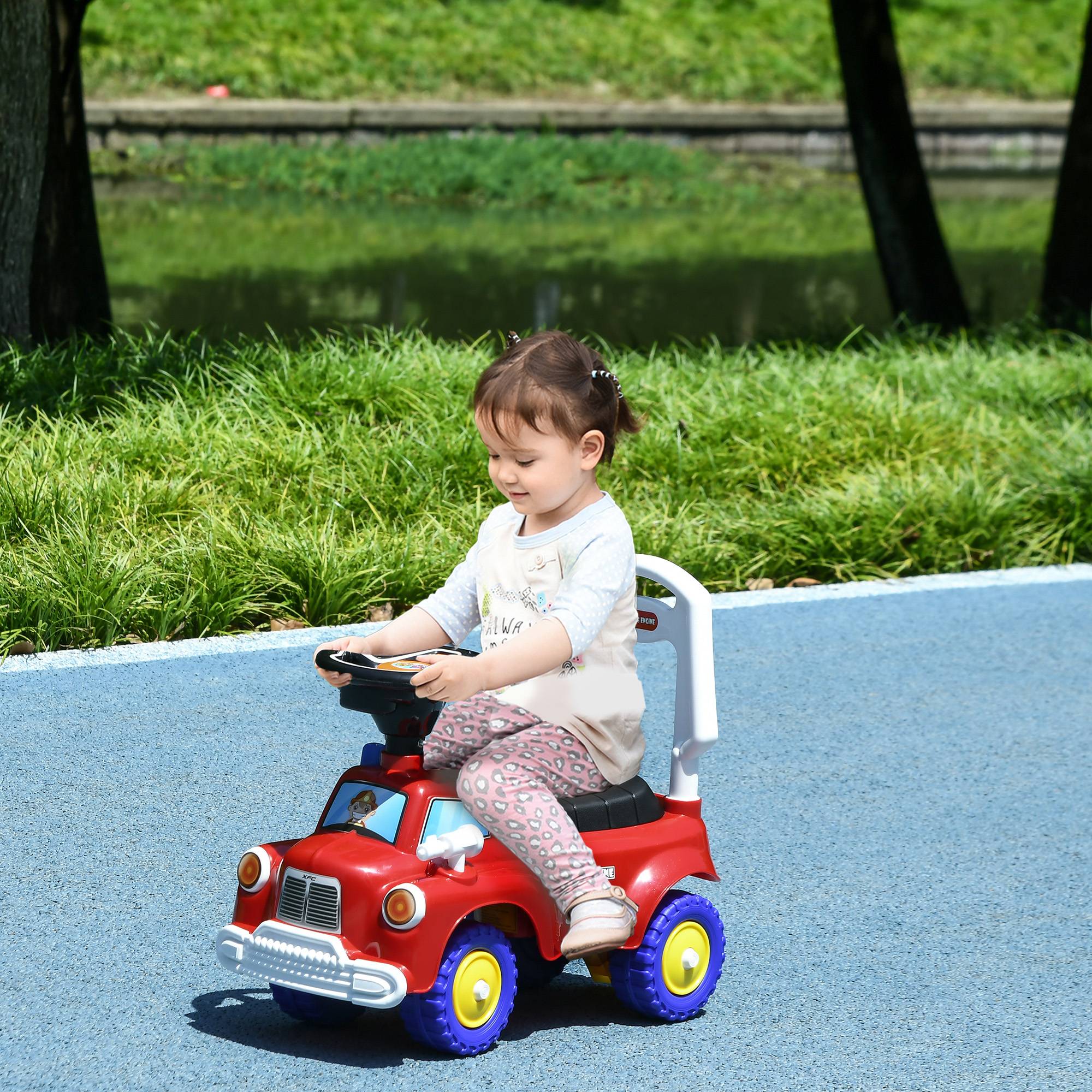 Porteur trotteur Enfants véhicule à pousser camion de pompier 18-36 Mois Coffre phares musique rouge - Image 3