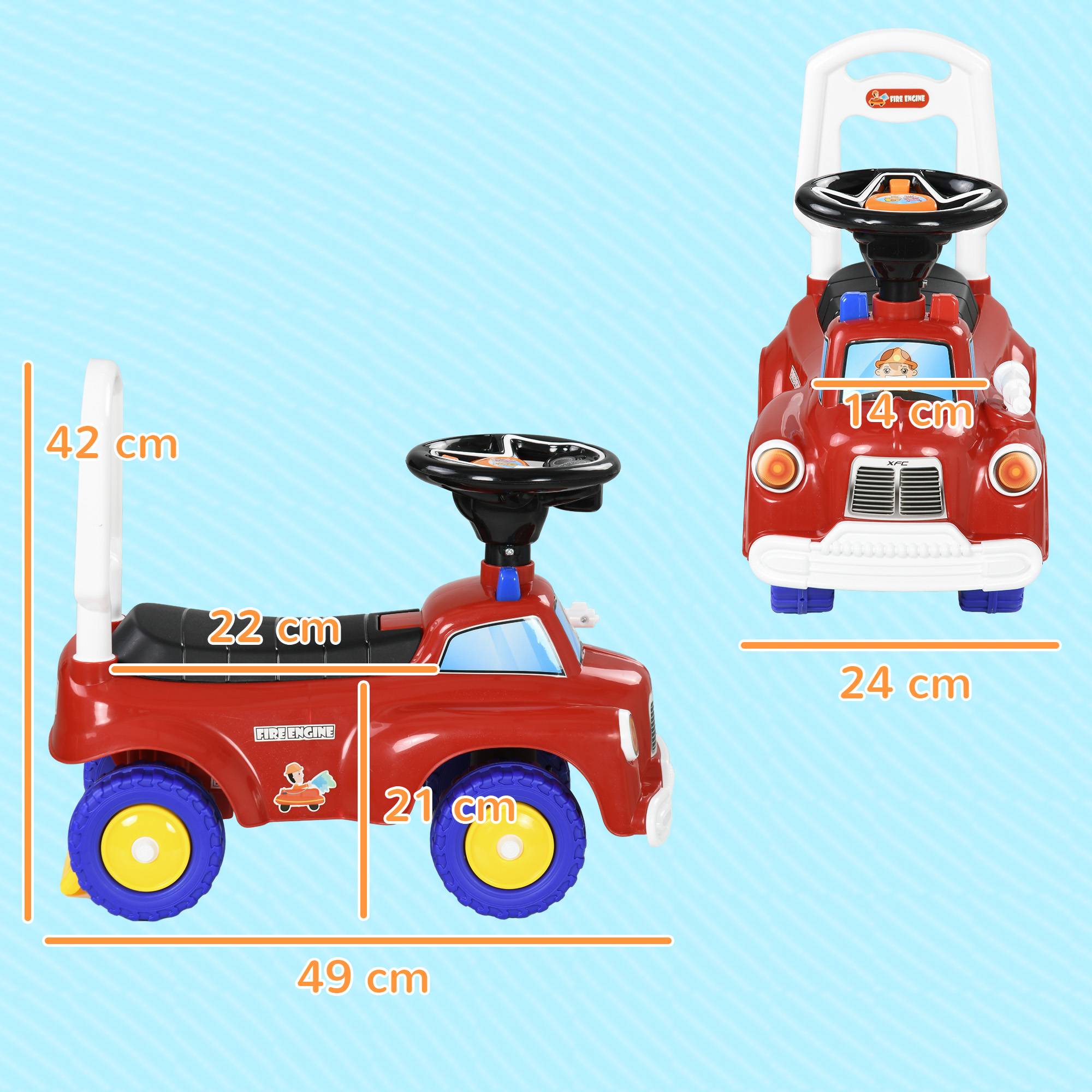 Porteur trotteur Enfants véhicule à pousser camion de pompier 18-36 Mois Coffre phares musique rouge - Image 5