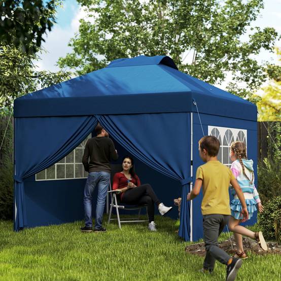 ComfortXL - Tonnelle pliante pop-up tissu Oxford pour jardin camping protection UV30+ 3x3m bleu - ComfortXL Outdoor Living - Image 3