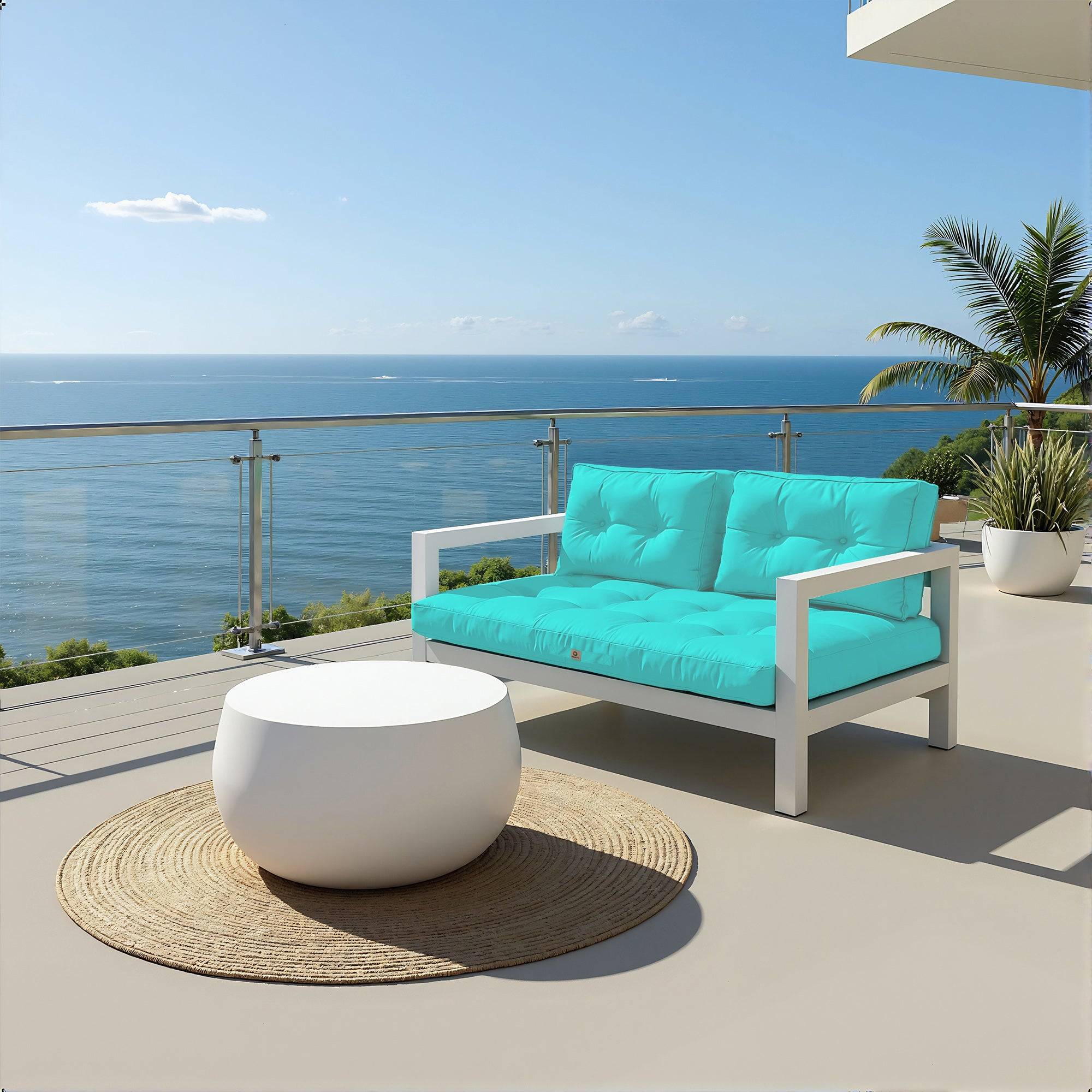 Coussins pour salon de jardin capitonné 100x50cm Bleu caraibes - Déco arts - Image 2