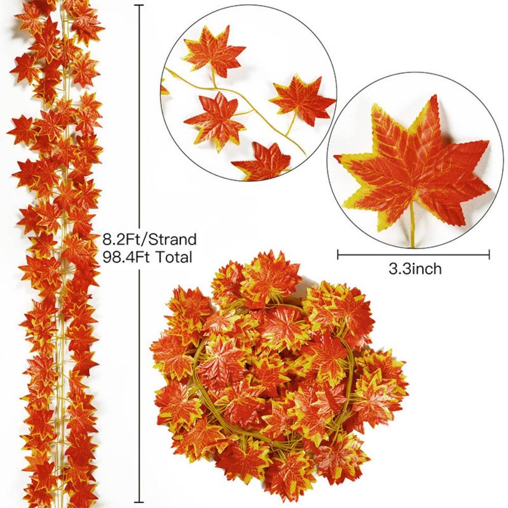 Guirlande de Feuilles d'Érable Artificielles Automne - Lot de 12 Pièces - Décoration Saisonnière - Lytech - Image 2