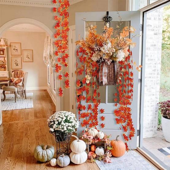 Guirlande de Feuilles d'Érable Artificielles Automne - Lot de 12 Pièces - Décoration Saisonnière - Lytech - Image 3