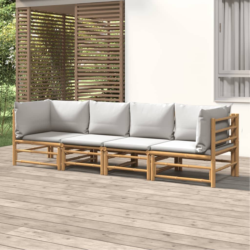 ComfortXL - Ensemble Canapé Jardin Bambou 4 pcs Coussins Gris Clair Modulaire – ComfortXL Outdoor Living - Image 1