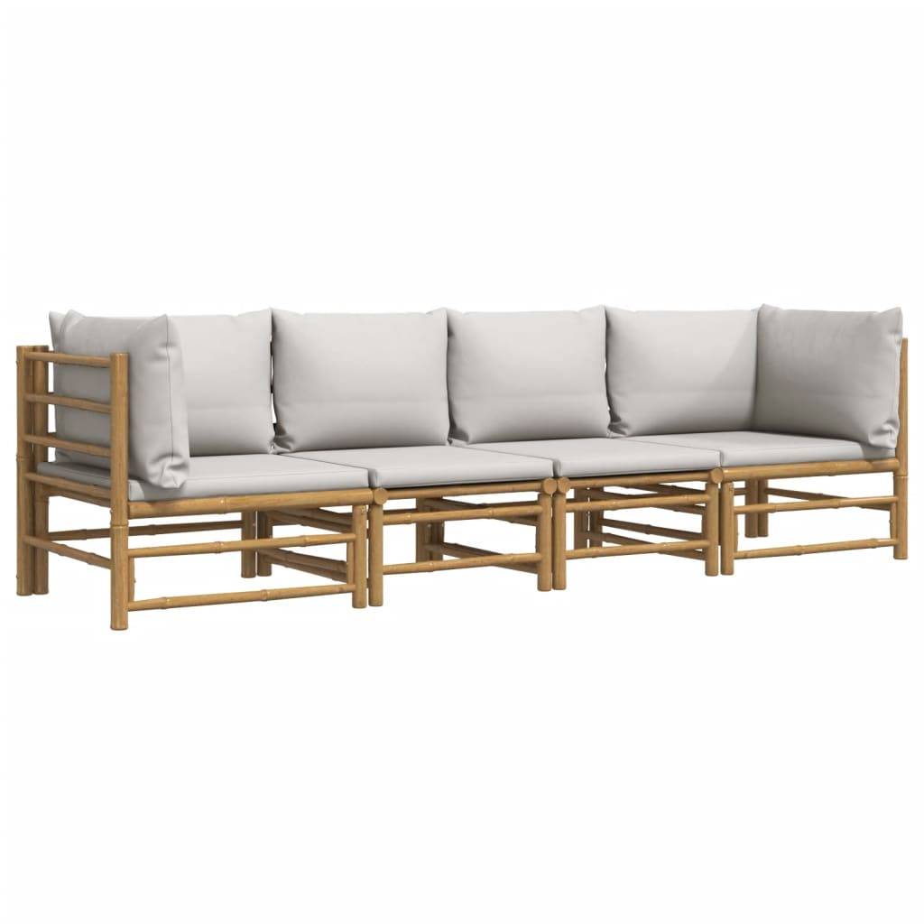 ComfortXL - Ensemble Canapé Jardin Bambou 4 pcs Coussins Gris Clair Modulaire – ComfortXL Outdoor Living - Image 3