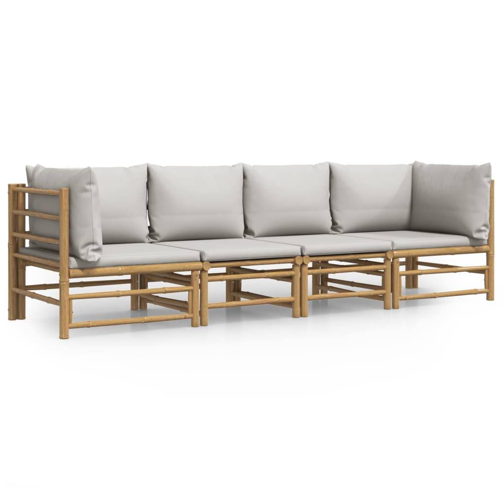 ComfortXL - Ensemble Canapé Jardin Bambou 4 pcs Coussins Gris Clair Modulaire – ComfortXL Outdoor Living - Image 2