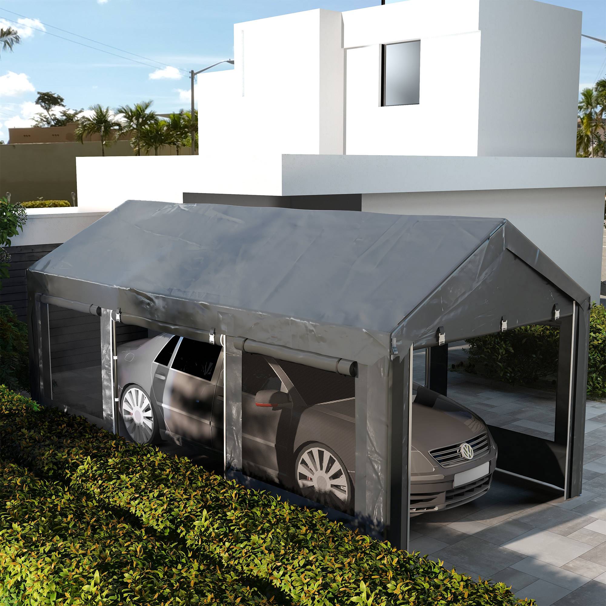 Tente de Réception Acier Fêtes et Garage Hauteur Réglable 6x3m Gris Foncé - ComfortXL Outdoor Living - Image 3