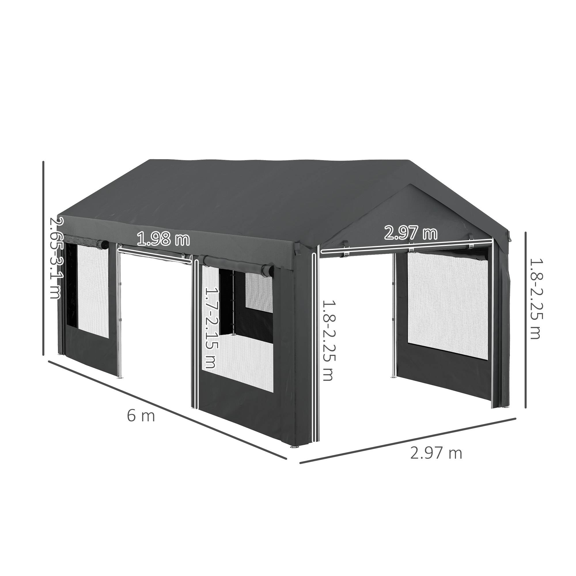 Tente de Réception Acier Fêtes et Garage Hauteur Réglable 6x3m Gris Foncé - ComfortXL Outdoor Living - Image 5
