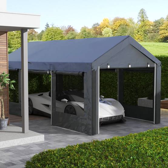 Tente de Réception Acier Fêtes et Garage Hauteur Réglable 6x3m Gris Foncé - ComfortXL Outdoor Living - Image 4
