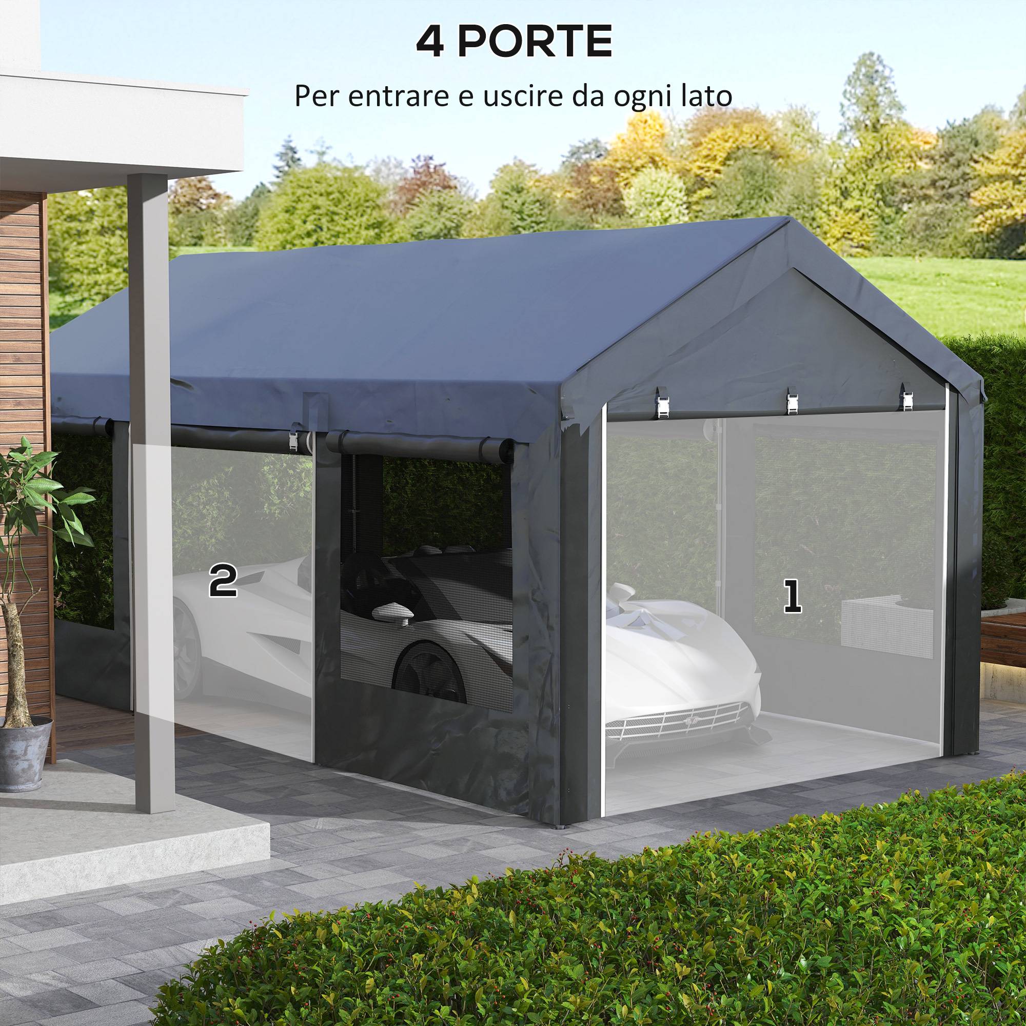 Tente de Réception Acier Fêtes et Garage Hauteur Réglable 6x3m Gris Foncé - ComfortXL Outdoor Living - Image 8