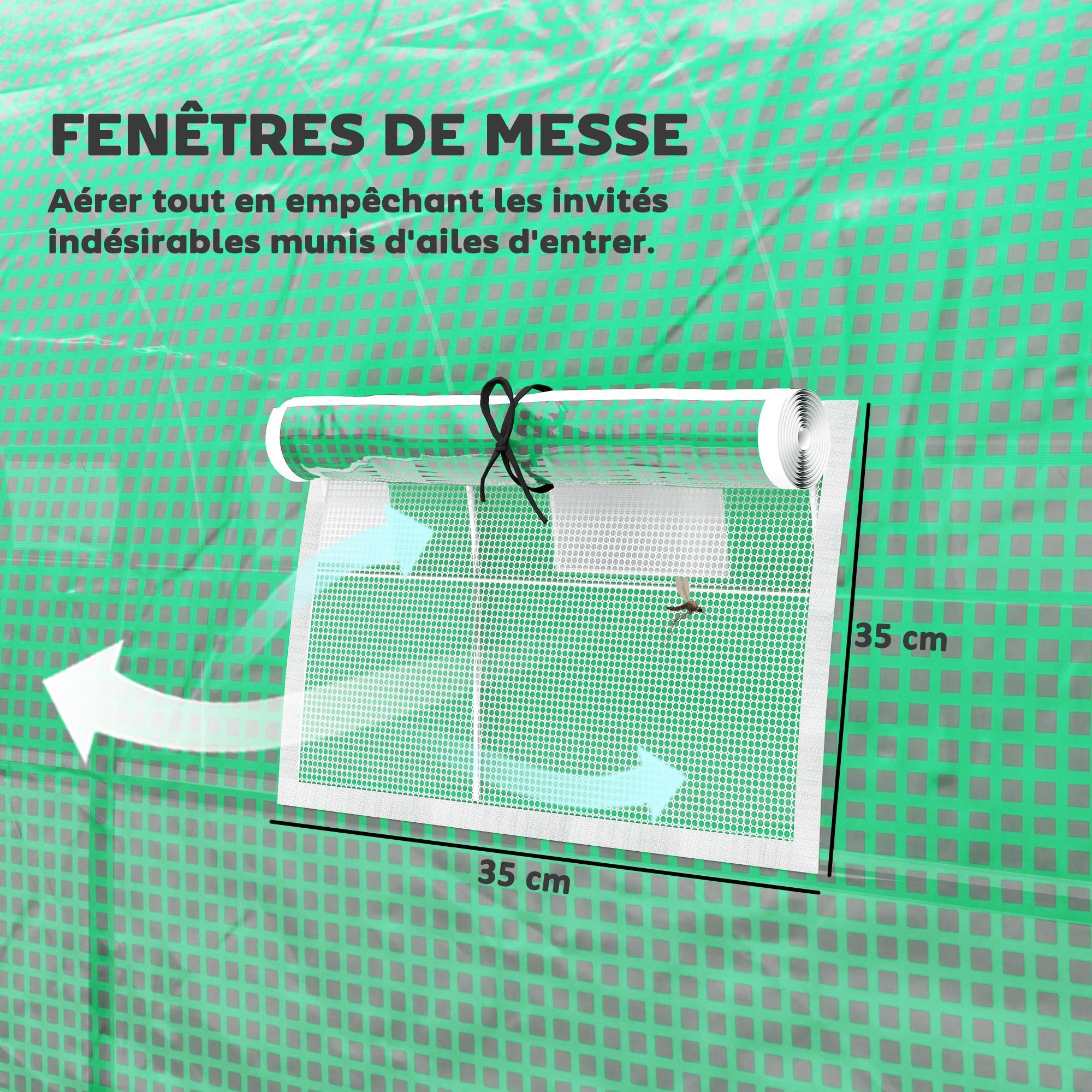 Serre de jardin tunnel 24m² 8L x 3l x 2H m - 16 fenêtres, Porte zippée enroulable acier galvanisé, bâche PE, Vert - Image 8