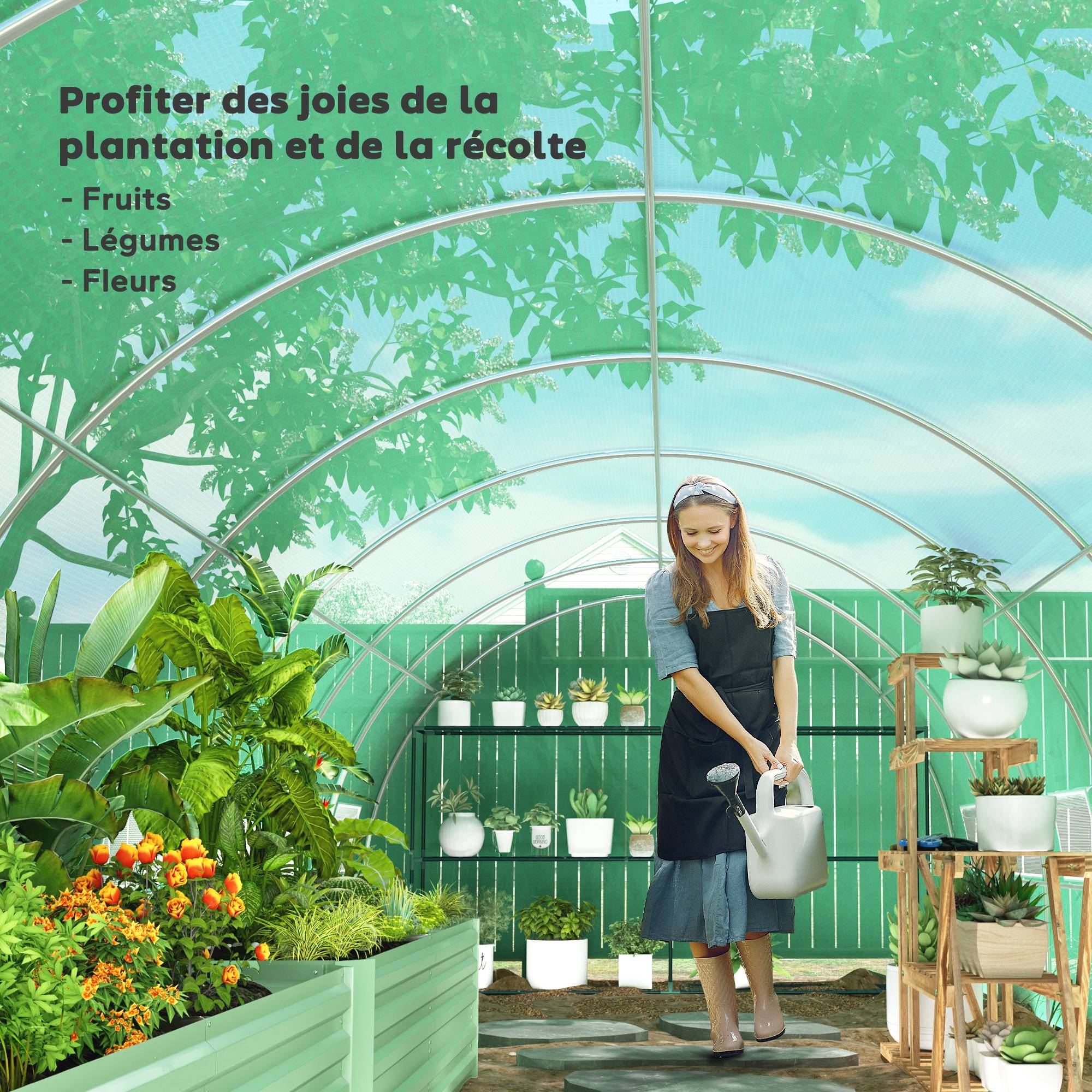 Serre de jardin tunnel 24m² 8L x 3l x 2H m - 16 fenêtres, Porte zippée enroulable acier galvanisé, bâche PE, Vert - Image 10