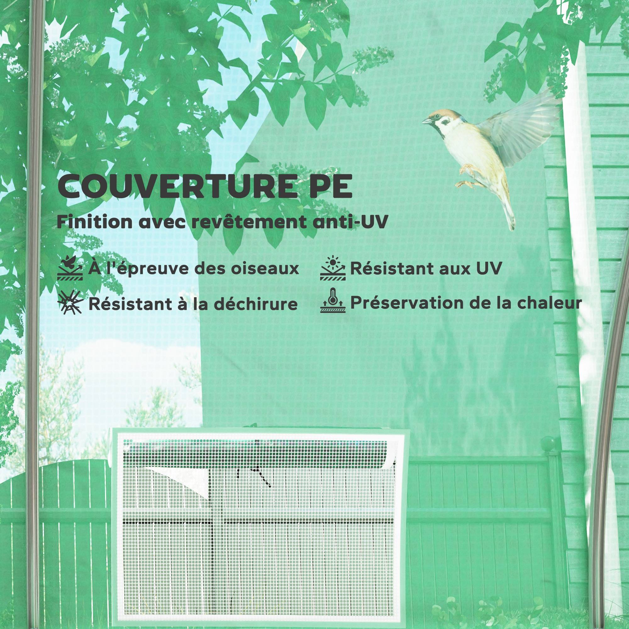 Serre de jardin tunnel 24m² 8L x 3l x 2H m - 16 fenêtres, Porte zippée enroulable acier galvanisé, bâche PE, Vert - Image 6