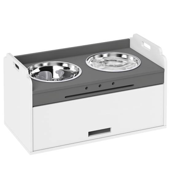 Gamelle surélevée chien bois inox avec rangement bol anti-glouton 60x30x35,5cm blanc - ComfortXL Outdoor Living - Image 2