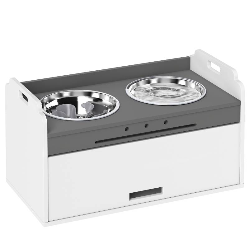 Gamelle surélevée chien bois inox avec rangement bol anti-glouton 60x30x35,5cm blanc - ComfortXL Outdoor Living - Image 2