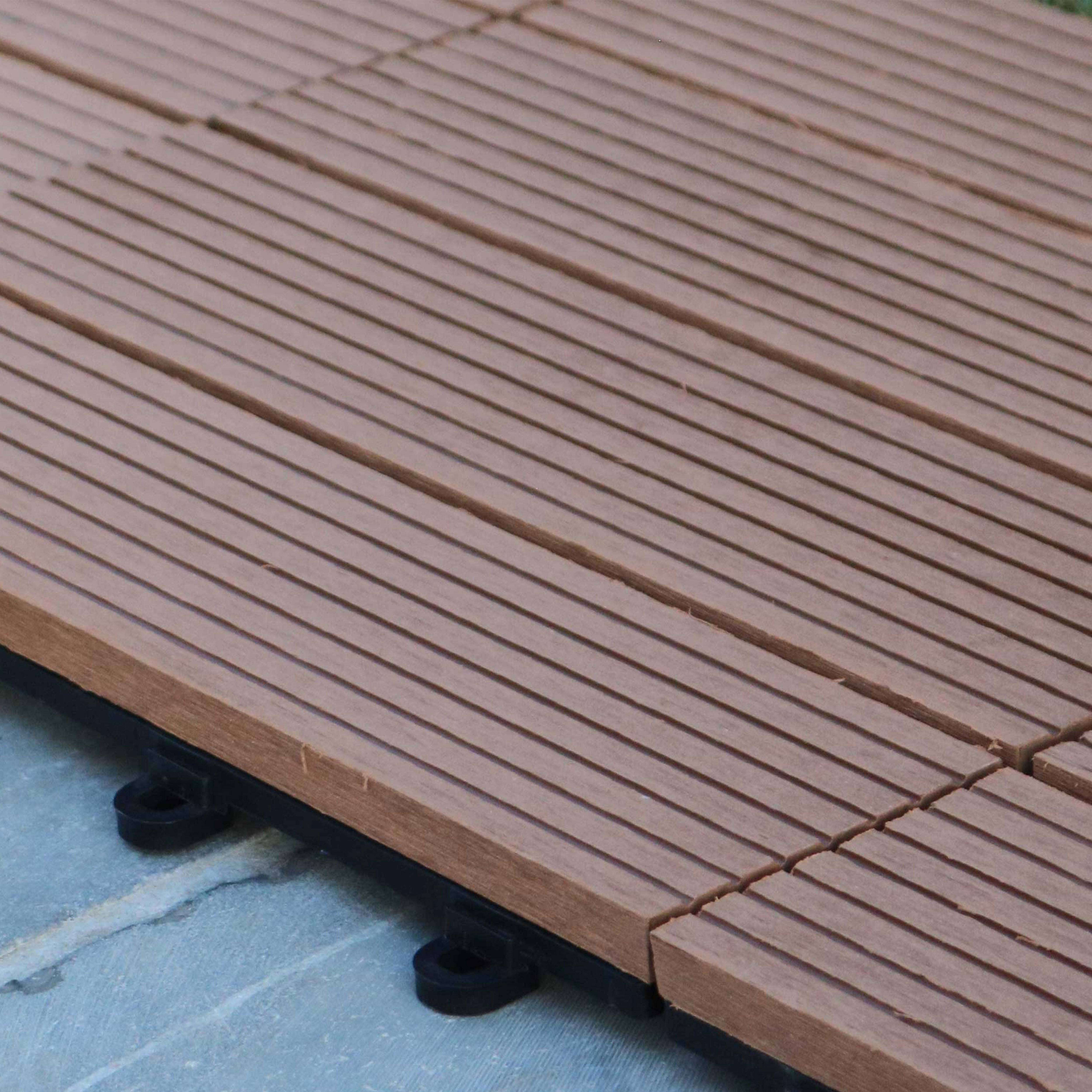Oviala - Lot de 16 dalles clipsables bois synthétique marron Padang - Oviala - Image 6