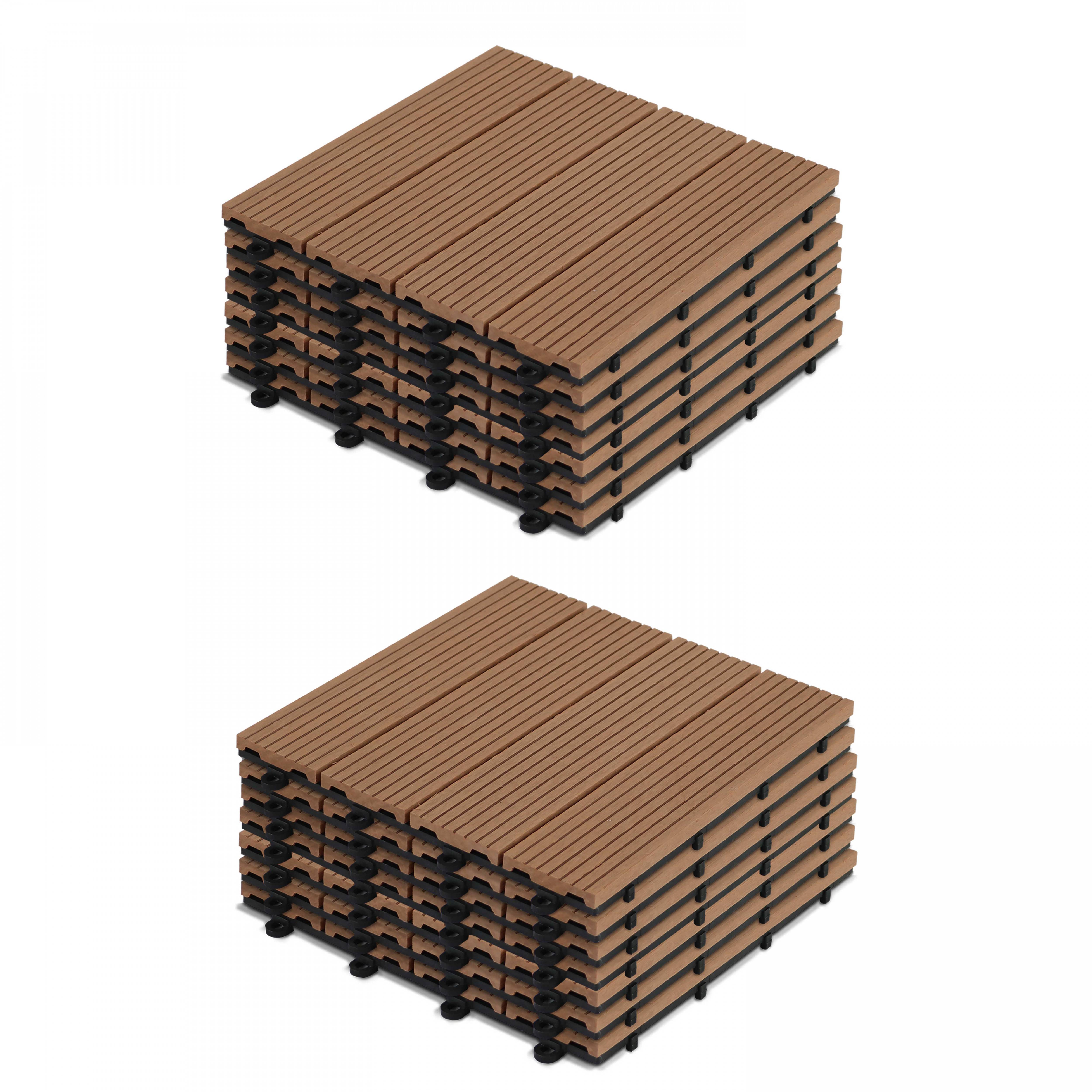Oviala - Lot de 16 dalles clipsables bois synthétique marron Padang - Oviala - Image 1