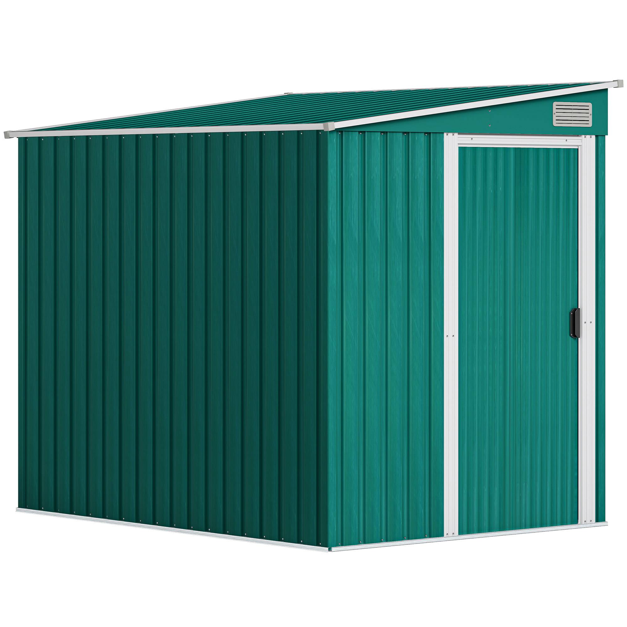 Abri de jardin métal 1,5x2 m avec base porte coulissante toit pente rangement outils extérieur vert - Image 1