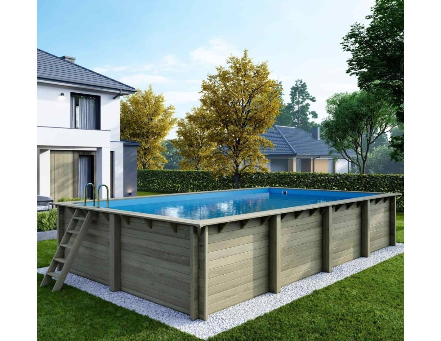 Altanka - Piscine hors sol en bois AQUA 8.5 x 4.35 - H.1.45 m, bleu pâle, fixations à visser - BAS7309OSPL - ALTANKA - Image 2
