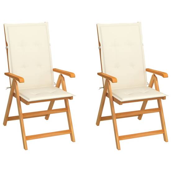 Chaises de jardin en teck massif avec coussins crème 57 x 71.5 x 100 cm - PANGIVO - Image 1
