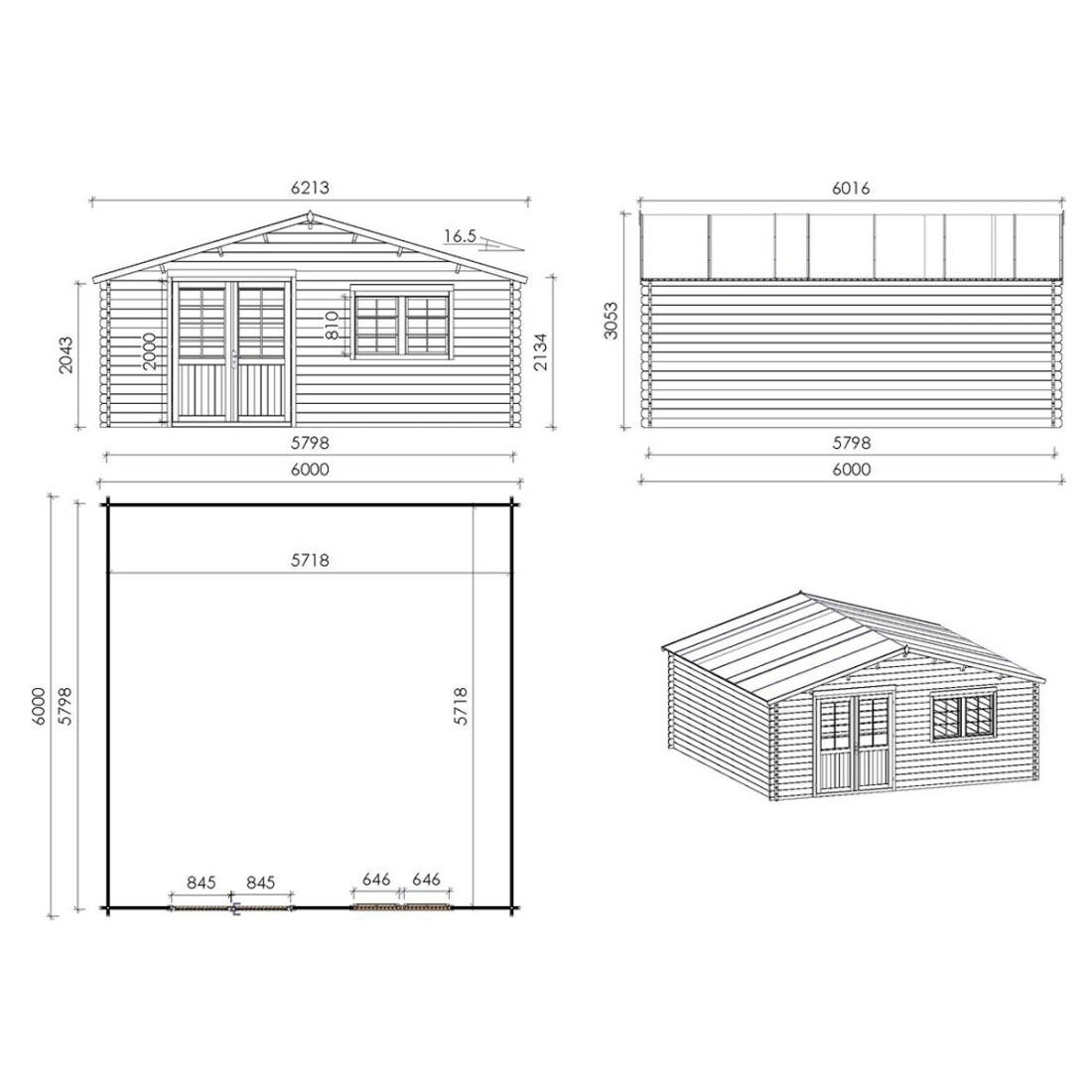 Altanka - Abri de jardin en bois - 6x6 m + terrasse avec balustrade et avant-toit en bois - 48 m2 - DOM749+DOM553+DOM555+POD04 - ALTANKA - Image 9