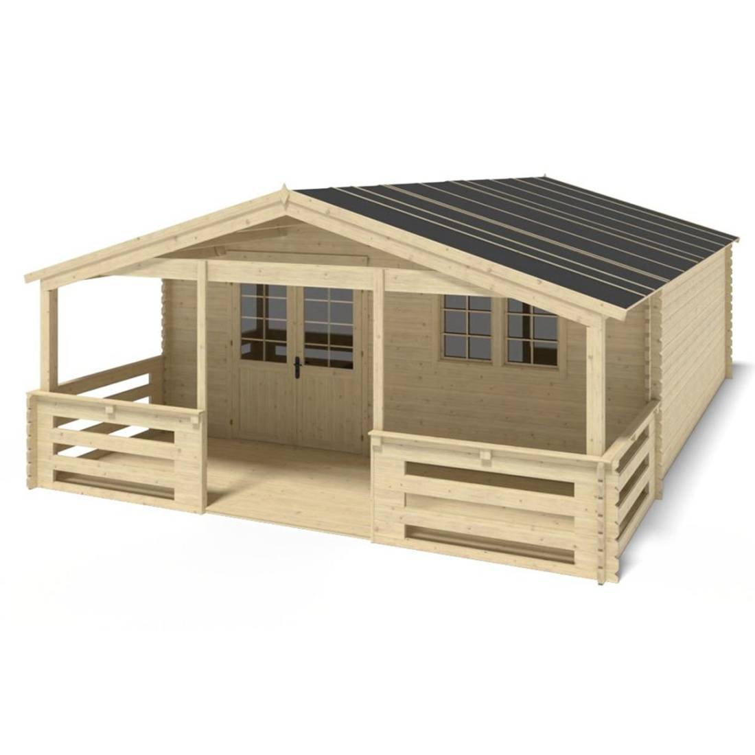 Altanka - Abri de jardin en bois - 6x6 m + terrasse avec balustrade et avant-toit en bois - 48 m2 - DOM749+DOM553+DOM555+POD04 - ALTANKA