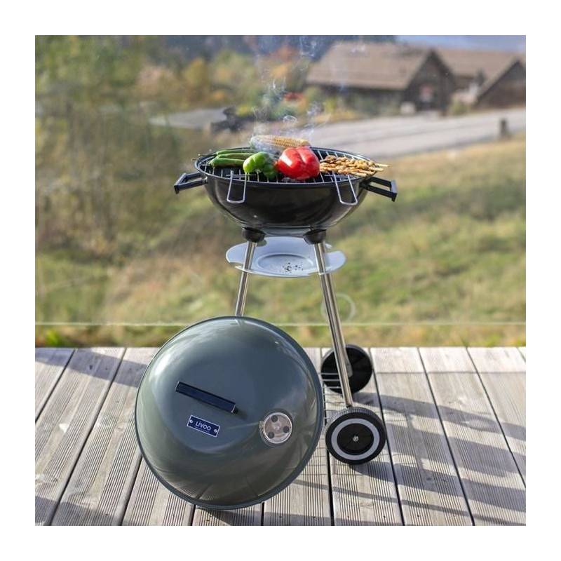 Livoo - Barbecue A Charbon - Livoo - Doc172k - ø41 Cm - Grille En Acier Chromé - Hauteur 69,5 Cm - Poignées - 2 Roues Crantées - Image 3