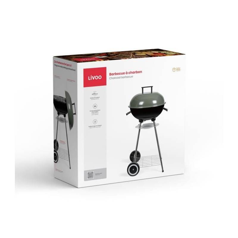 Livoo - Barbecue A Charbon - Livoo - Doc172k - ø41 Cm - Grille En Acier Chromé - Hauteur 69,5 Cm - Poignées - 2 Roues Crantées - Image 5