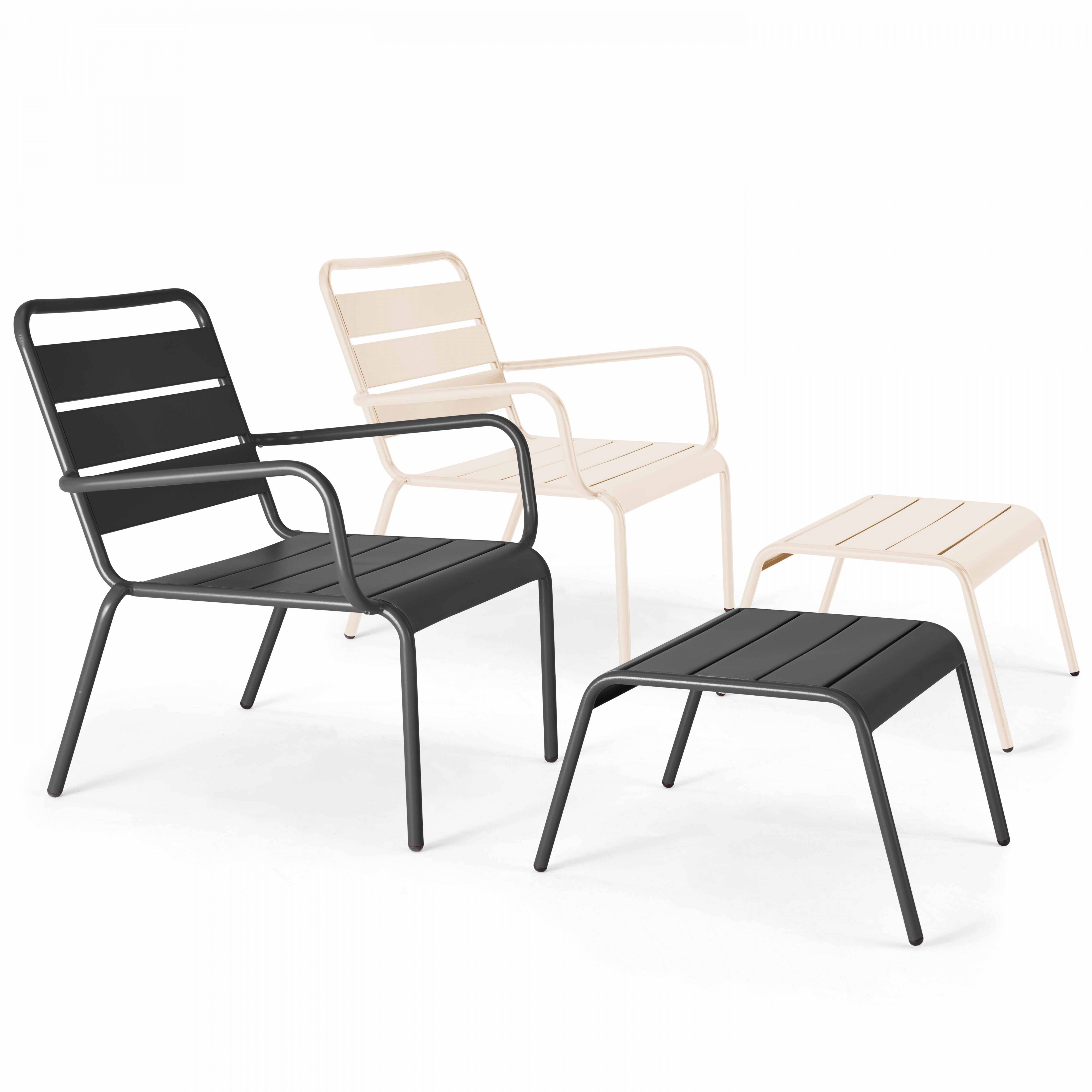 Oviala - Lot 2 fauteuils relax avec repose-pieds métal gris et ivoire Palavas - Oviala - Image 1