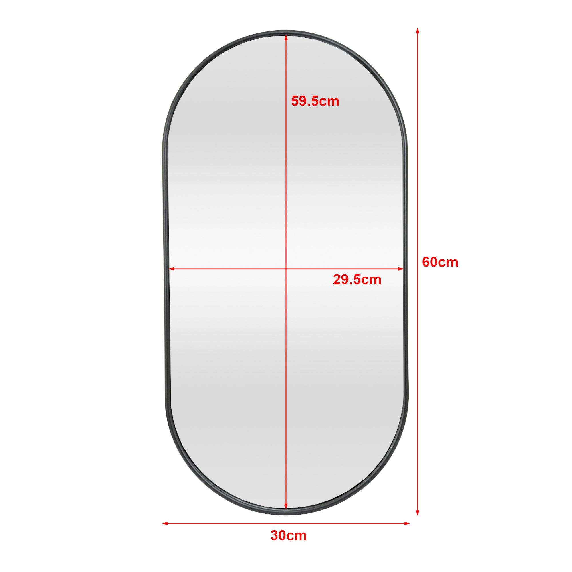 Miroir mural ovale 30 x 60 cm noir mat - Image 3