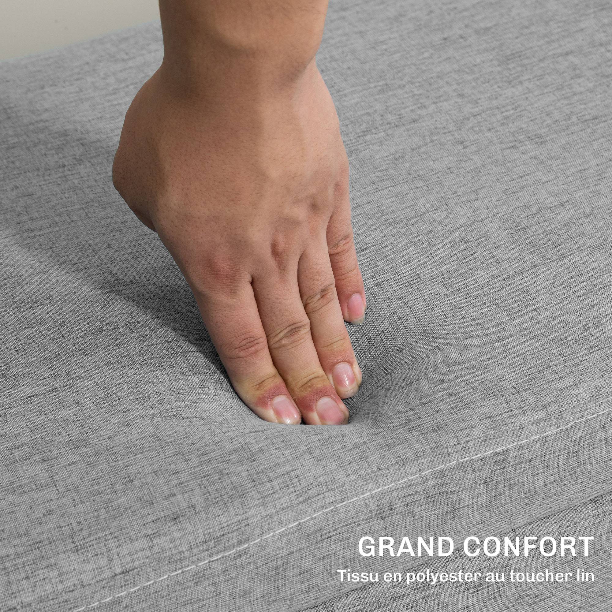 Banc coffre rangement rembourré aspect lin pour chambre à coucher, entrée, salon, charge 220 Kg, 110 x 39 x 45 cm, gris - Image 8