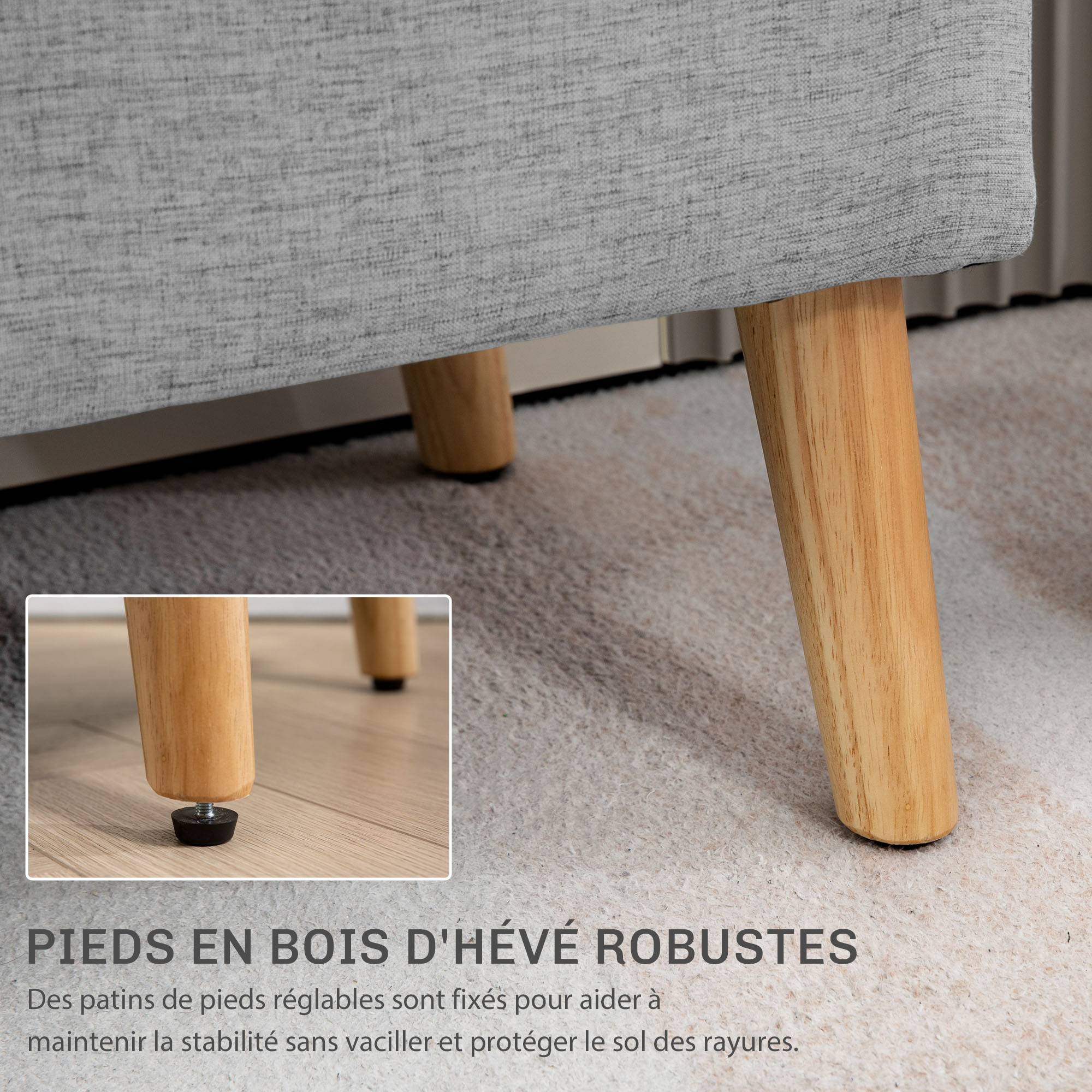 Banc coffre rangement rembourré aspect lin pour chambre à coucher, entrée, salon, charge 220 Kg, 110 x 39 x 45 cm, gris - Image 7