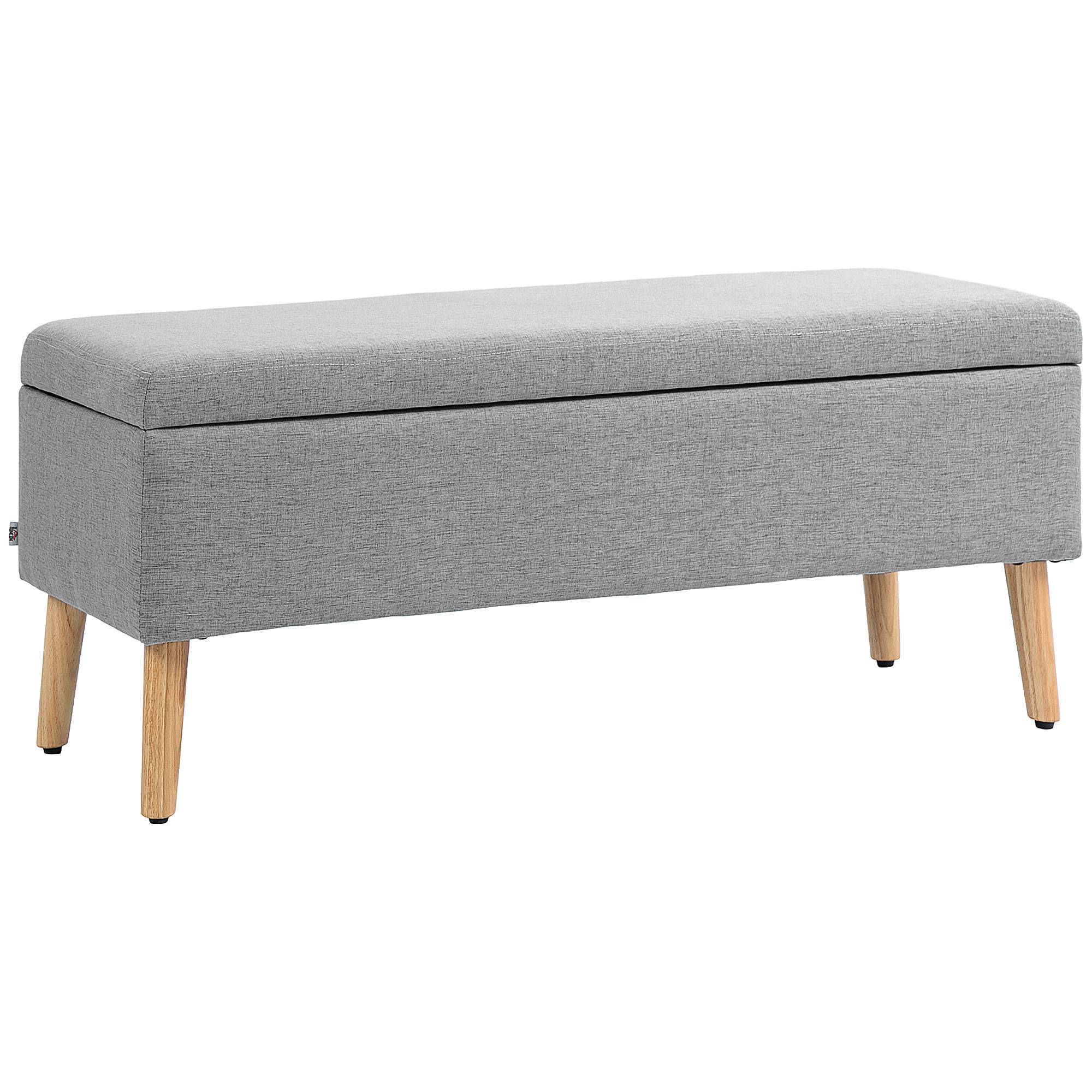 Banc coffre rangement rembourré aspect lin pour chambre à coucher, entrée, salon, charge 220 Kg, 110 x 39 x 45 cm, gris - Image 1