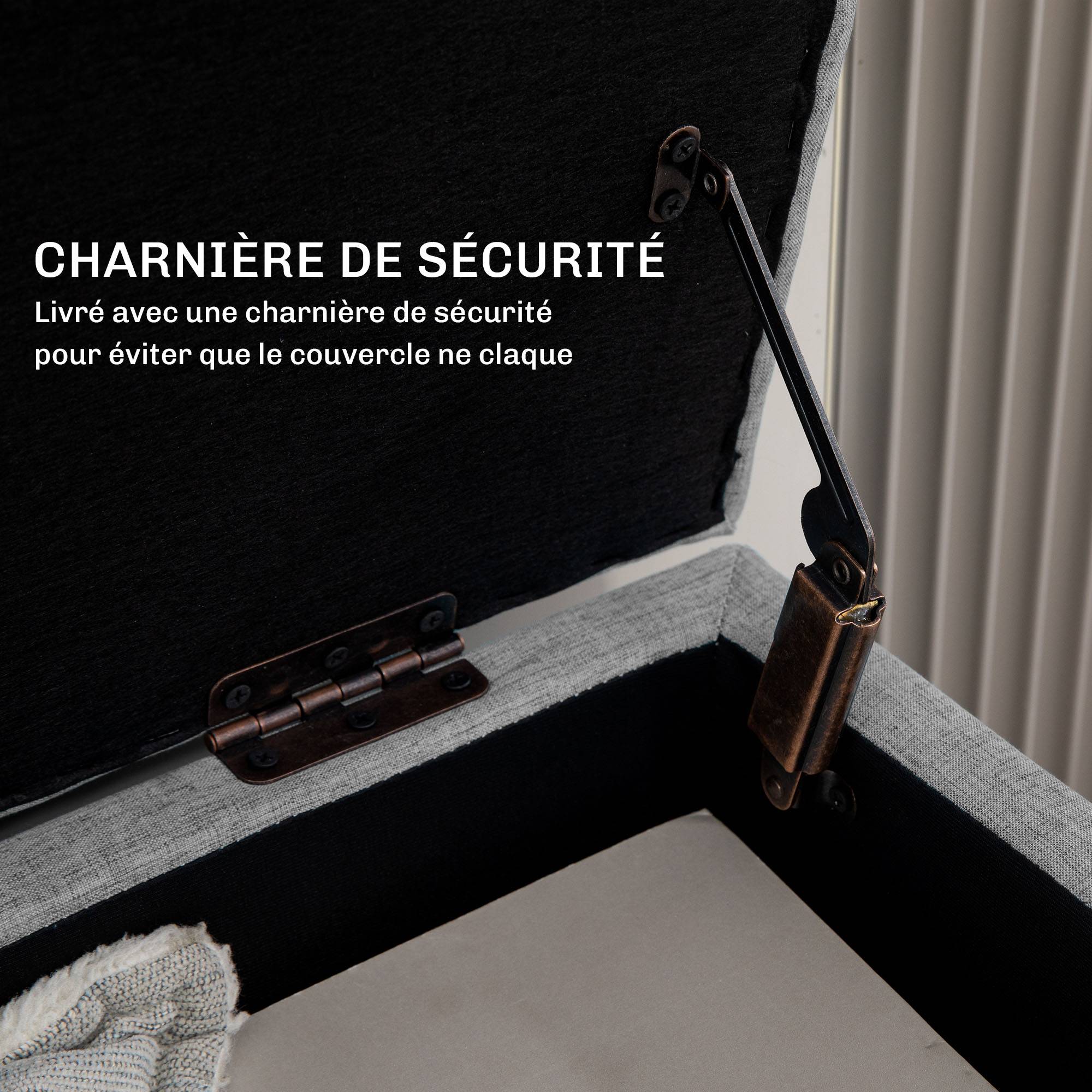 Banc coffre rangement rembourré aspect lin pour chambre à coucher, entrée, salon, charge 220 Kg, 110 x 39 x 45 cm, gris - Image 9
