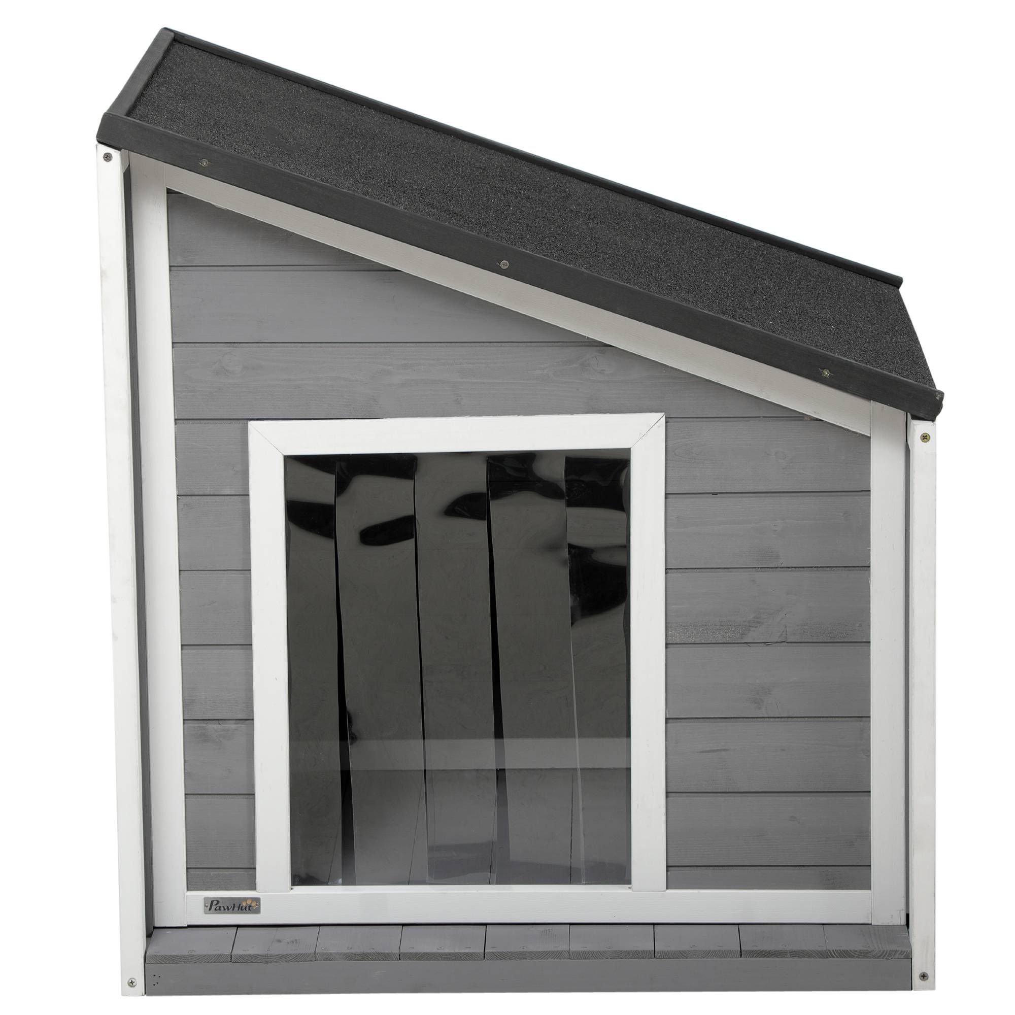 Niche pour chien bois massif résistante aux intempéries, toit asphalte,71x58x77cm gris et blanc - Image 2