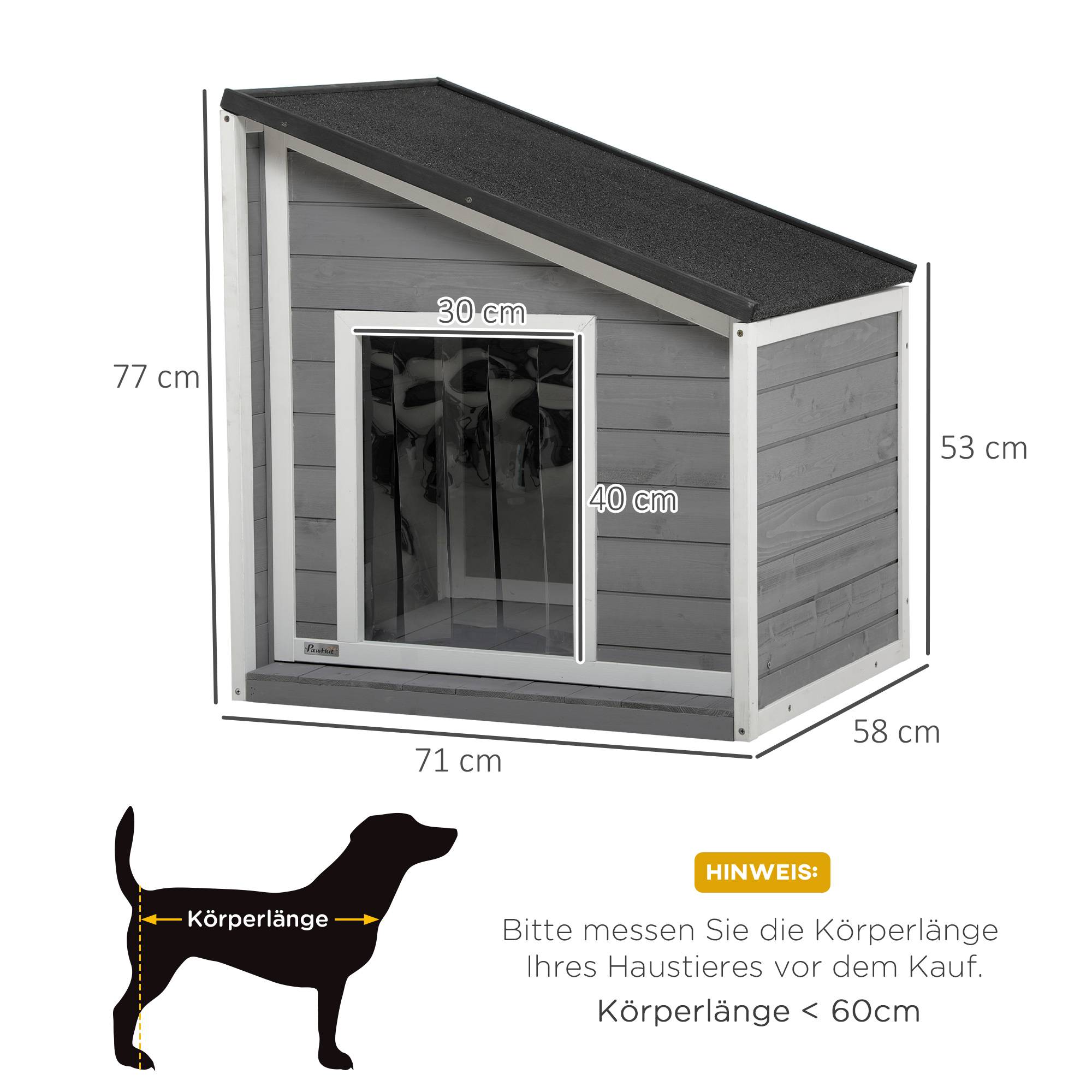 Niche pour chien bois massif résistante aux intempéries, toit asphalte,71x58x77cm gris et blanc - Image 5