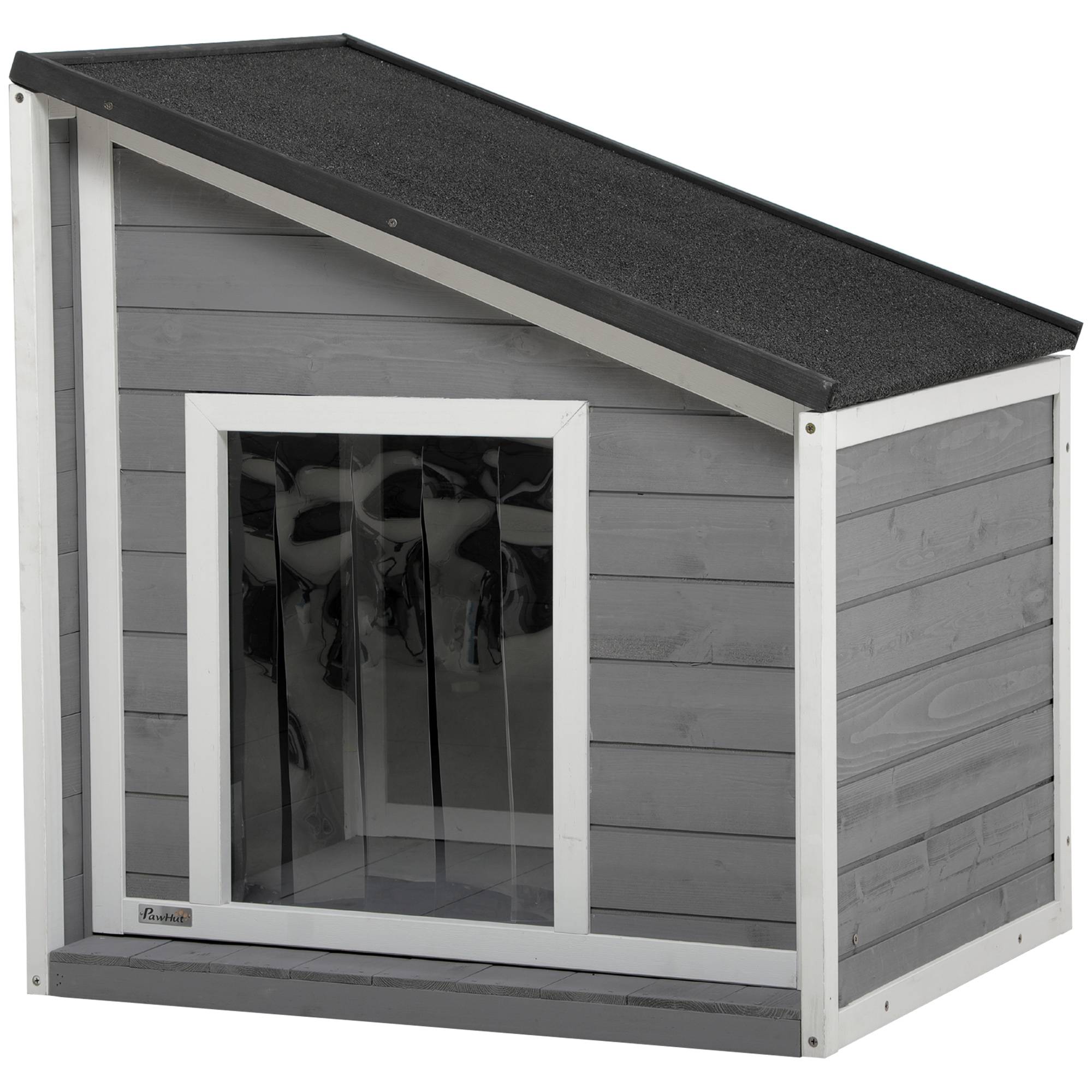 Niche pour chien bois massif résistante aux intempéries, toit asphalte,71x58x77cm gris et blanc - Image 1