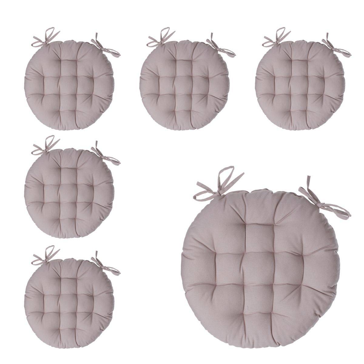 Lot de 6 Galettes de chaise en Coton Beige D 38 cm - Image 1