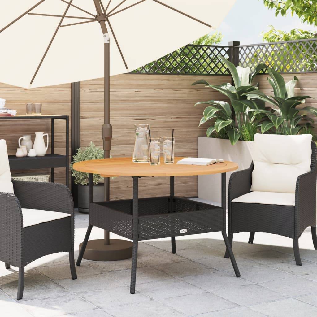 ComfortXL - Table de Jardin Ronde 110cm Noire pour 4 à 5 Personnes, Résine Tressée et Plateau Bois d'Acacia – ComfortXL Outdoor Living - Image 3