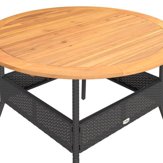 ComfortXL - Table de Jardin Ronde 110cm Noire pour 4 à 5 Personnes, Résine Tressée et Plateau Bois d'Acacia – ComfortXL Outdoor Living - Image 8