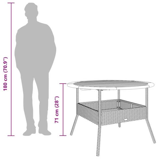ComfortXL - Table de Jardin Ronde 110cm Noire pour 4 à 5 Personnes, Résine Tressée et Plateau Bois d'Acacia – ComfortXL Outdoor Living - Image 7