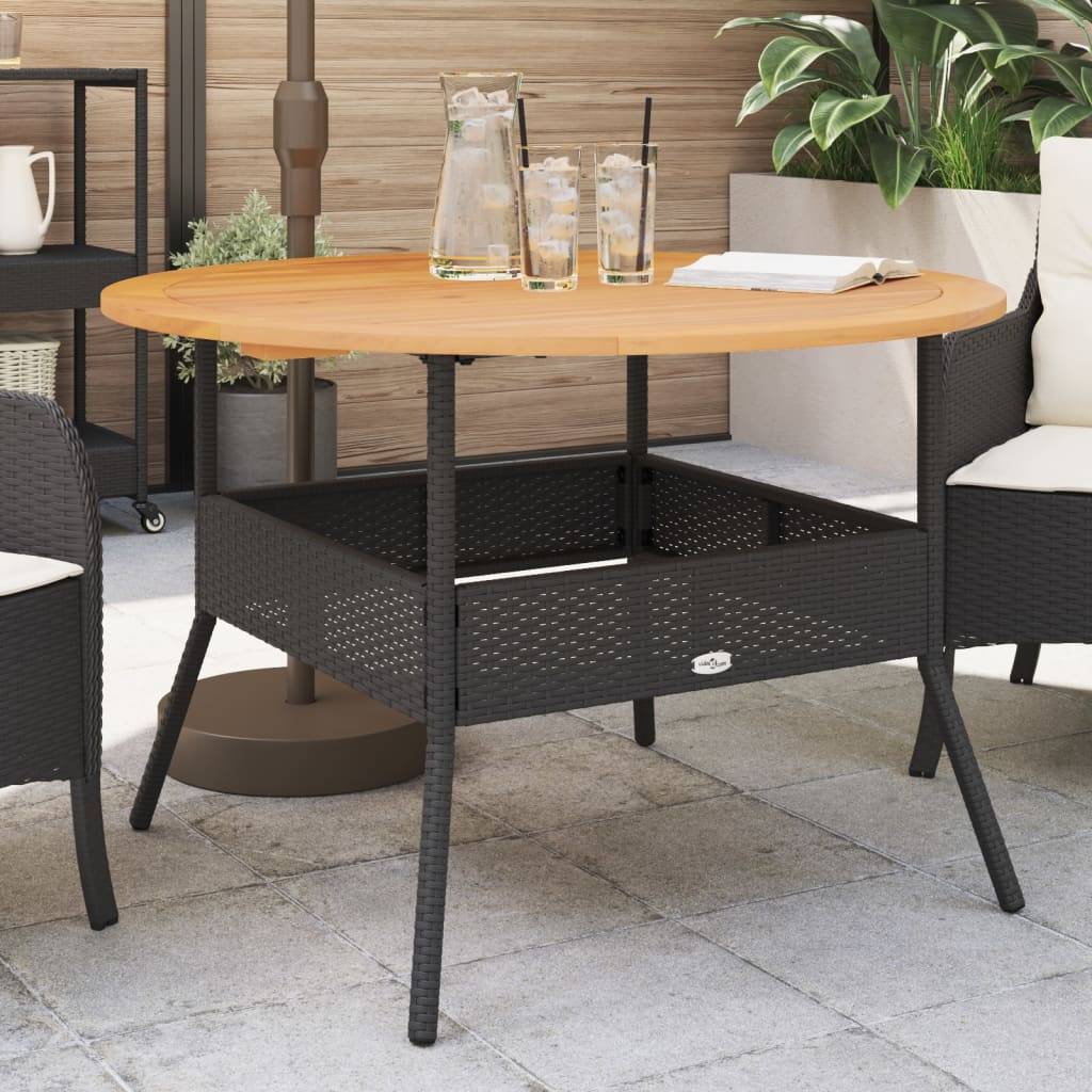 ComfortXL - Table de Jardin Ronde 110cm Noire pour 4 à 5 Personnes, Résine Tressée et Plateau Bois d'Acacia – ComfortXL Outdoor Living - Image 1