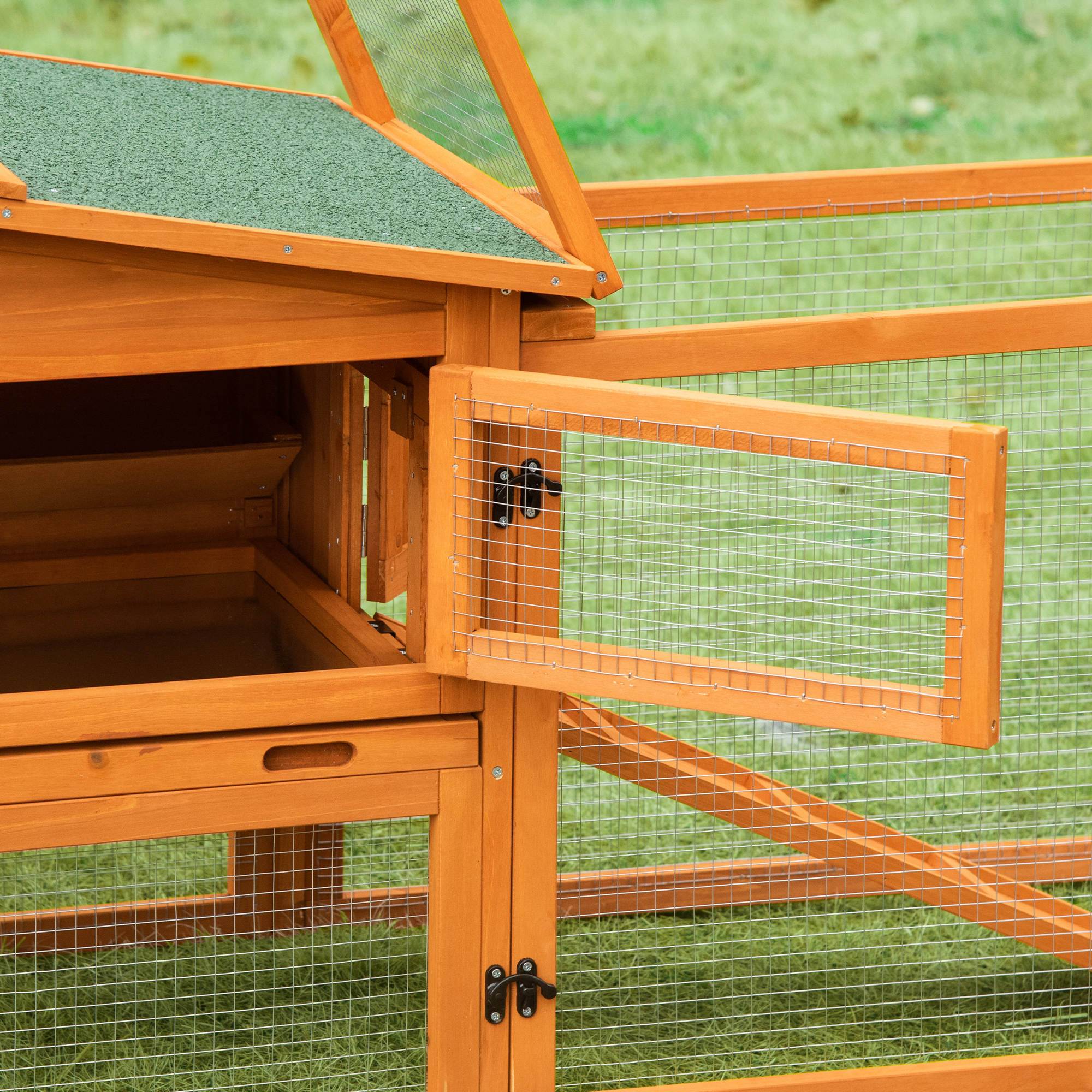 Clapier cage à lapins rongeurs 2 étages tiroir déjection enclos extérieur amovible toit ouvrant 156L x 58l x 68H cm bois massif pin - Image 10