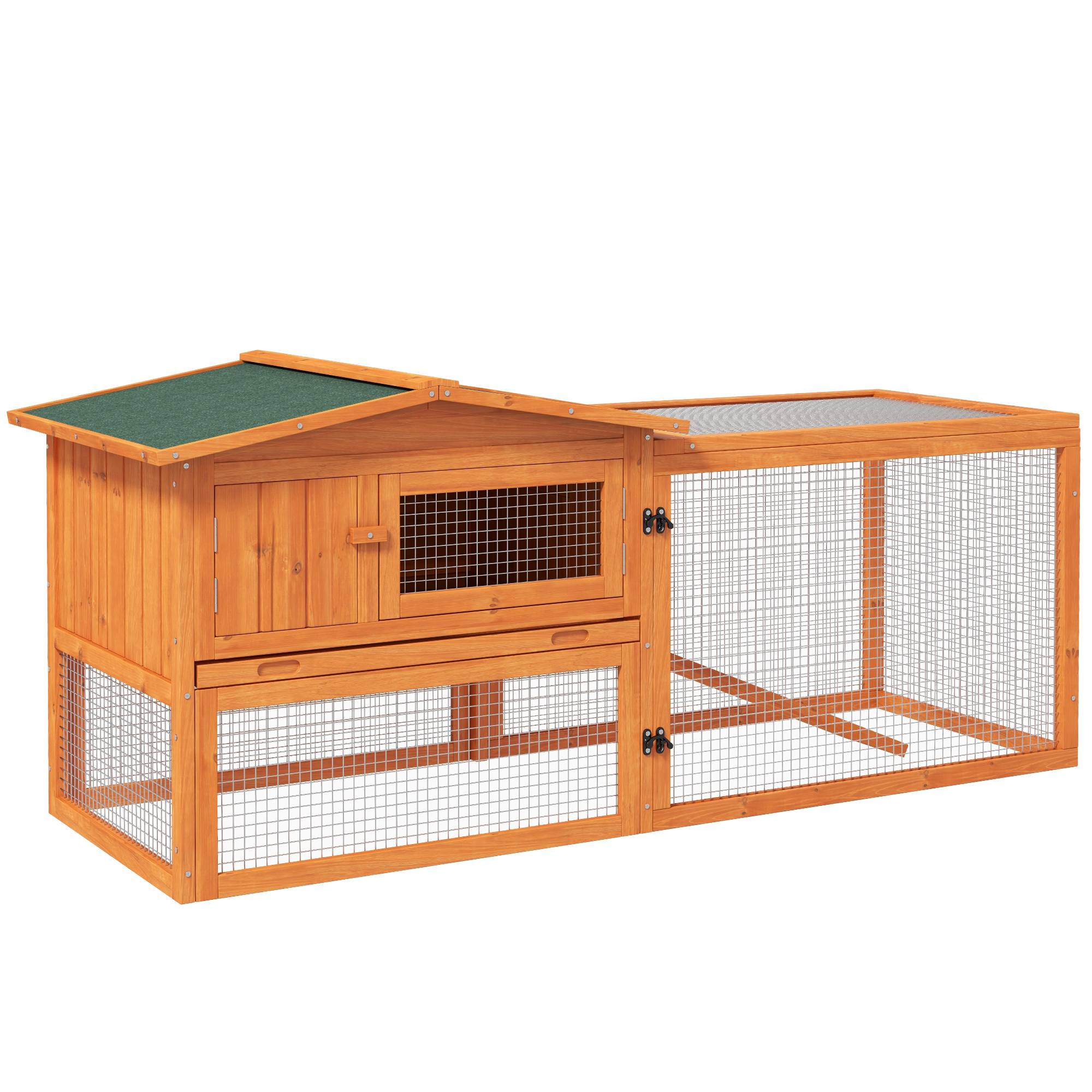 Clapier cage à lapins rongeurs 2 étages tiroir déjection enclos extérieur amovible toit ouvrant 156L x 58l x 68H cm bois massif pin - Image 2
