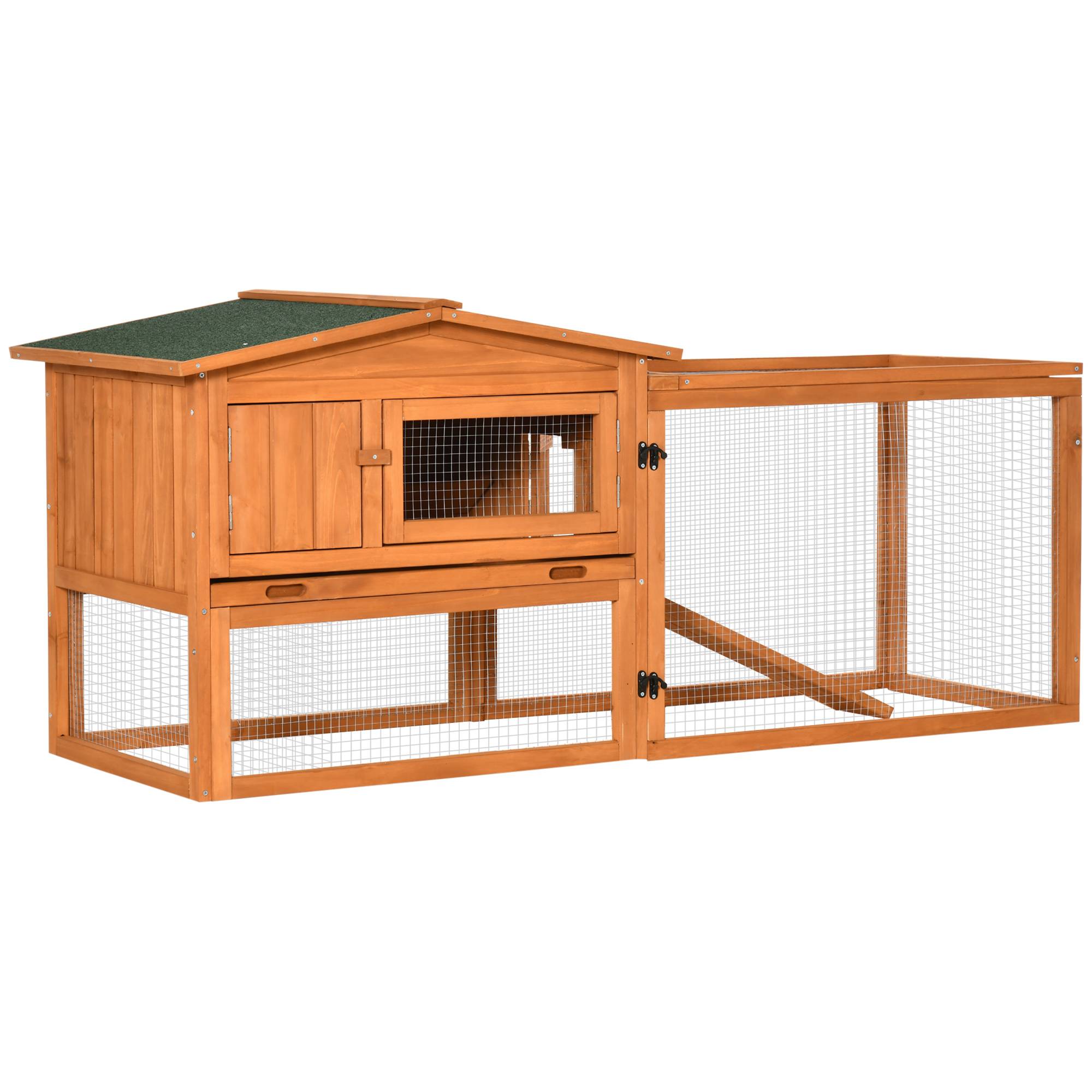 Clapier cage à lapins rongeurs 2 étages tiroir déjection enclos extérieur amovible toit ouvrant 156L x 58l x 68H cm bois massif pin - Image 1