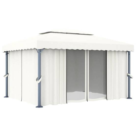 Tonnelle de Jardin Aluminium avec Rideaux Moustiquaires et Éclairage Solaire Crème 4x3 m – ComfortXL Outdoor Living - Image 4
