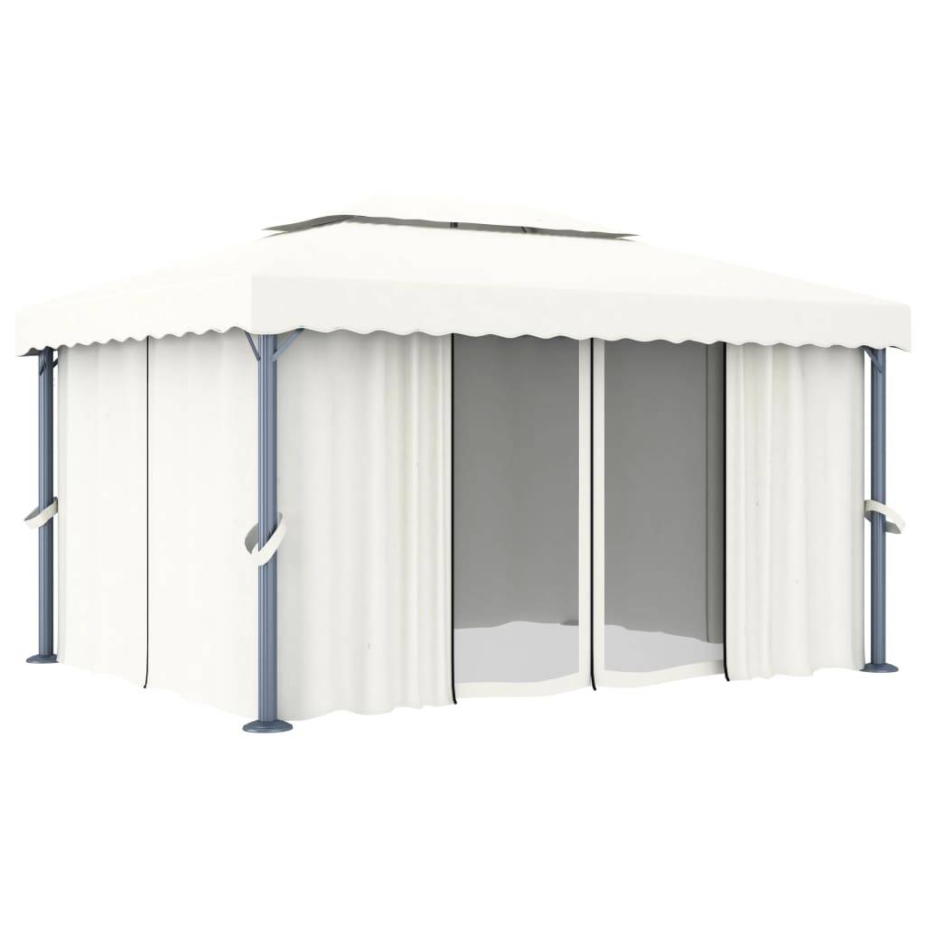 Tonnelle de Jardin Aluminium avec Rideaux Moustiquaires et Éclairage Solaire Crème 4x3 m – ComfortXL Outdoor Living - Image 4