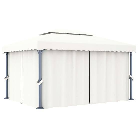 Tonnelle de Jardin Aluminium avec Rideaux Moustiquaires et Éclairage Solaire Crème 4x3 m – ComfortXL Outdoor Living - Image 3
